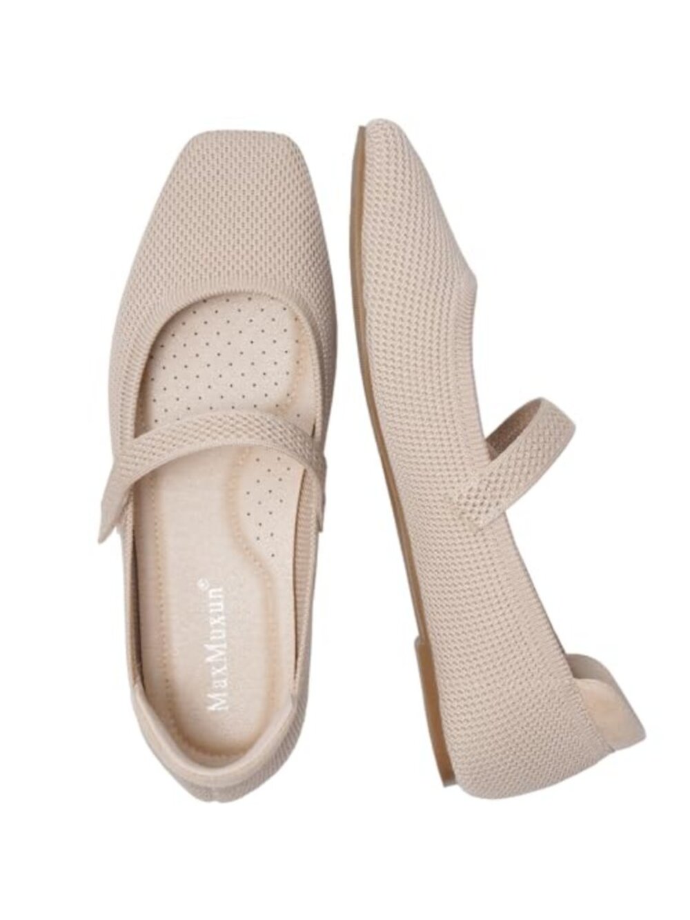 Knit Ballet Flats for Women Square Toe Mary Jane Comfortable Dressy Work Shoes